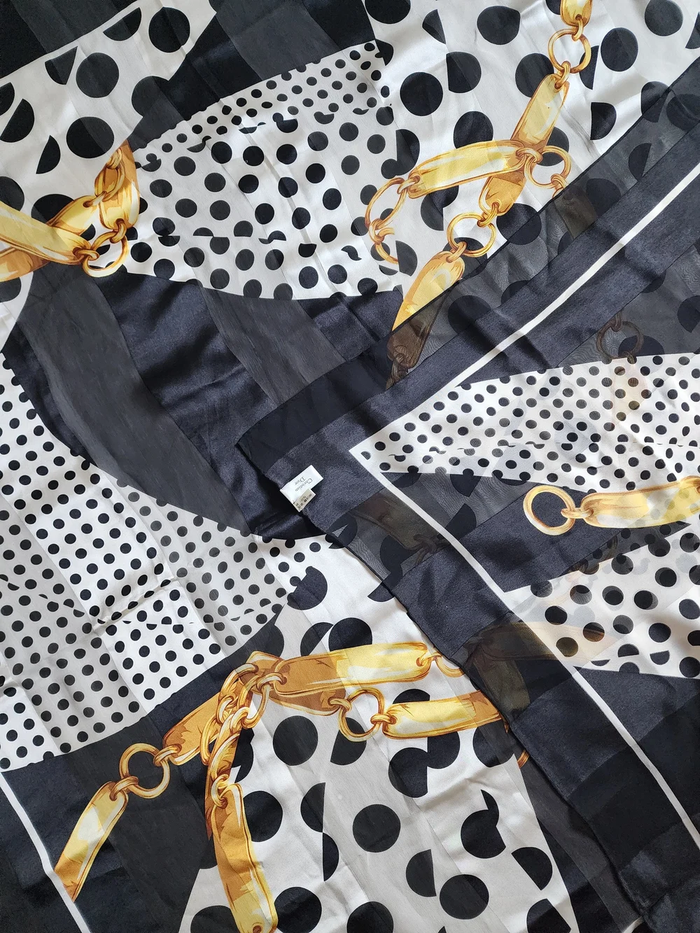 Auth Dior Polka Dot Chain Motif Silk Scarf